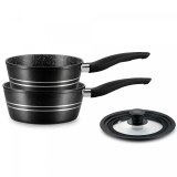 Royalty Line RL-FS2M: 3 Pieces Saucepan Set with Marble Coating Black