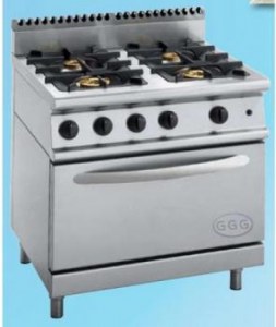 Gas stove, 4 burners with electric oven,800