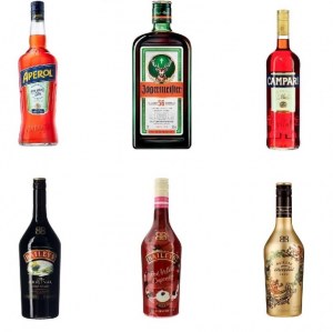 Aperol 1L, Campari 1L, Jägermeister 0.7L, Bailey's (Cream, Red Velvet, Chocolat Luxe)