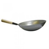 Wok pan, steel with wooden handle