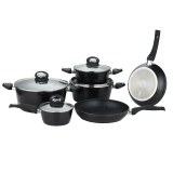 Herzberg 10 Pieces Forged Cookware Set Black