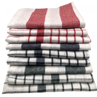 Cenocco CC-9068: White 10 Pieces Vintage Stripe & Plaid Cotton Kitchen Towel Set - 50x70cm