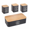 Herzberg HG-04401: 4 Pieces Bread Box Set with Cannisters - Matte Black