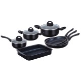 Herzberg 10 Pieces Marble Coated Cookware Set - Black