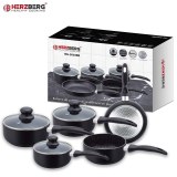 Herzberg HG-5003BK: 8 Pieces Marble Cookware Set - Black