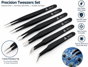 Stainless Steel Anti-Static Tweezers 1.5mm – Precision ESD Tweezers for Electronics ...