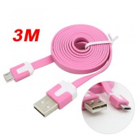 3M Micro USB Flat Noodle Charger Data Cable Cord for Samsung Note 2/HTC/LG- Pink