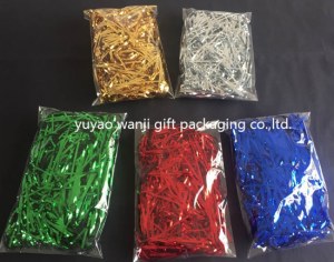 Metallic shred foil for basket packing