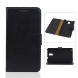 Litchi Line Patterned Flip Genuine Leather Wallet Case Cover