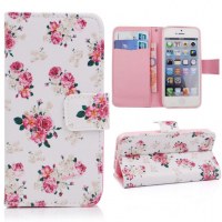 PU Leather Wallet Stand Flip Case with Beautiful Flowers for 4.7" Inch iPhone 6