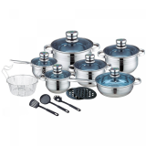 Royalty Line RL-1801B:18-Piece Stainless Steel Cookware Set with Glass Lid